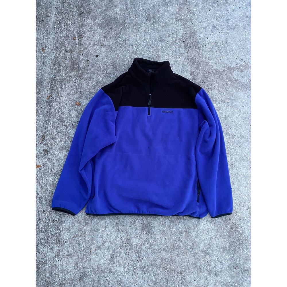 Vintage Nautica Competition Blue Fleece Quarter Zip Pullover Preppy - Men’s XL
